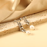 Spring 2024 One Long One Short Matching Chain with White Pearls 7.6*9.6mm Stud Earrings