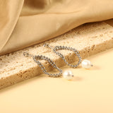 Spring 2024 Double Layers Bead Chain with White Pearls 7.5*9mm Earrings