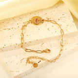 3.3mm Matching Chain + 14.2mm Round Cake with Pink Cat's Eye Stones Bracelet 17+5cm