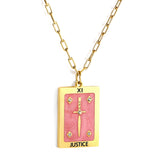 Spring 2024 Rectangle Long Sword Pink Pattern Pendant 16*22mm Necklace 45+5cm