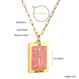 Spring 2024 Rectangle Long Sword Pink Pattern Pendant 16*22mm Necklace 45+5cm