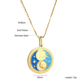 Spring 2024 Round Sun Moon Mixed Color Pattern Pendant 25mm Necklace 45cm