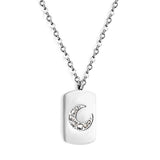 Rectangle pendant with moon and diamonds 10*17mm necklace 45+5cm