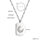 Rectangle pendant with moon and diamonds 10*17mm necklace 45+5cm