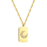 Rectangle pendant with moon and diamonds 10*17mm necklace 45+5cm