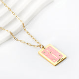 Spring 2024 Rectangle Long Sword Pink Pattern Pendant 16*22mm Necklace 45+5cm