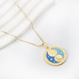 Spring 2024 Round Sun Moon Mixed Color Pattern Pendant 25mm Necklace 45cm