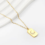 Rectangle pendant with moon and diamonds 10*17mm necklace 45+5cm