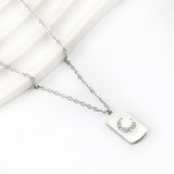 Rectangle pendant with moon and diamonds 10*17mm necklace 45+5cm