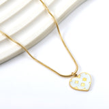 Heart with Clover Pattern White Shell Pendant 14.8*13mm Necklace 45+5cm