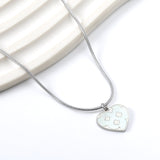 Heart with Clover Pattern White Shell Pendant 14.8*13mm Necklace 45+5cm