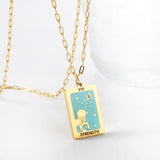 Spring 2024 Rectangle Lion Lake Blue Pattern Pendant 16*22mm Necklace 45+5cm