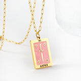 Spring 2024 Rectangle Long Sword Pink Pattern Pendant 16*22mm Necklace 45+5cm