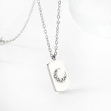 Rectangle pendant with moon and diamonds 10*17mm necklace 45+5cm