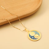 Spring 2024 Round Sun Moon Mixed Color Pattern Pendant 25mm Necklace 45cm