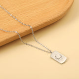 Rectangle pendant with moon and diamonds 10*17mm necklace 45+5cm