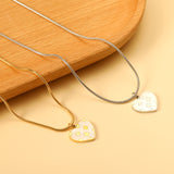 Heart with Clover Pattern White Shell Pendant 14.8*13mm Necklace 45+5cm