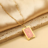 Spring 2024 Rectangle Long Sword Pink Pattern Pendant 16*22mm Necklace 45+5cm