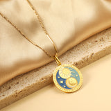 Spring 2024 Round Sun Moon Mixed Color Pattern Pendant 25mm Necklace 45cm