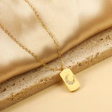 Rectangle pendant with moon and diamonds 10*17mm necklace 45+5cm