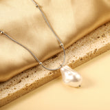 Shaped white pearl pendant 15.5*22mm necklace 45+5cm