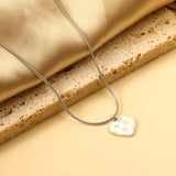 Heart with Clover Pattern White Shell Pendant 14.8*13mm Necklace 45+5cm