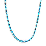 Rectangle White & Purple & Aquamarine & Mixed Color Diamond Clasp Necklace 35+5cm Steel Color