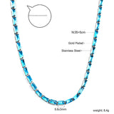 Rectangle White & Purple & Aquamarine & Mixed Color Diamond Clasp Necklace 35+5cm Steel Color