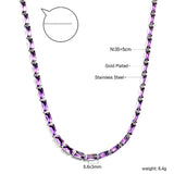 Rectangle White & Purple & Aquamarine & Mixed Color Diamond Clasp Necklace 35+5cm Steel Color