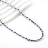 Rectangle White & Purple & Aquamarine & Mixed Color Diamond Clasp Necklace 35+5cm Steel Color