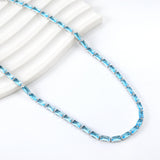 Rectangle White & Purple & Aquamarine & Mixed Color Diamond Clasp Necklace 35+5cm Steel Color