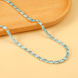 Rectangle White & Purple & Aquamarine & Mixed Color Diamond Clasp Necklace 35+5cm Steel Color