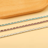 Rectangle White & Purple & Aquamarine & Mixed Color Diamond Clasp Necklace 35+5cm Steel Color