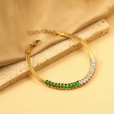 Rectangular White + Green Diamonds Bracelet 18+3cm