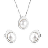 Teardrop shaped jewelry set with half white pearl steel color / gold