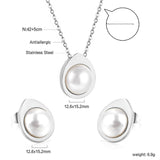 Teardrop shaped jewelry set with half white pearl steel color / gold