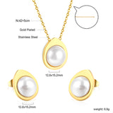 Teardrop shaped jewelry set with half white pearl steel color / gold