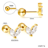 Steel ball screw plugs small seedling buds with white diamonds earrings 6.6*5.8mm