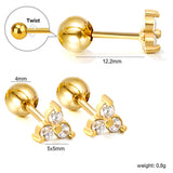 Steel ball screw-in triangle with 3 round white diamond earrings 5*5mm