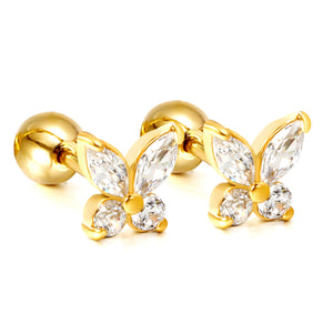 Steel ball screw-in butterfly with white diamond earrings 6*6mm