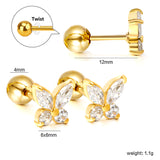 Steel ball screw-in butterfly with white diamond earrings 6*6mm