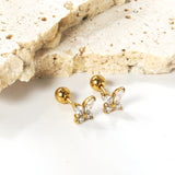 Steel ball screw-in butterfly with white diamond earrings 6*6mm