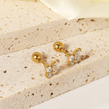 Steel ball screw-in butterfly with white diamond earrings 6*6mm