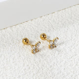 Steel ball screw-in butterfly with white diamond earrings 6*6mm