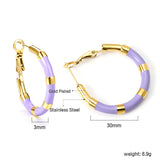 C-Stripe White&Purple&Sky Blue&Pink&Mixed Color Drop Earrings 3*30mm Gold Color