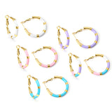 C-Stripe White&Purple&Sky Blue&Pink&Mixed Color Drop Earrings 3*30mm Gold Color