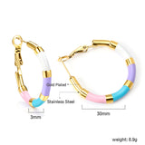 C-Stripe White&Purple&Sky Blue&Pink&Mixed Color Drop Earrings 3*30mm Gold Color