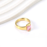 Square solitaire ring with pink diamonds