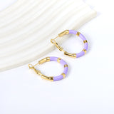 C-Stripe White&Purple&Sky Blue&Pink&Mixed Color Drop Earrings 3*30mm Gold Color