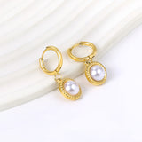 2*10mm I.D. earrings+11.6mm round twisted edge with half tiger's eye/half white pearl earrings gold/steel color